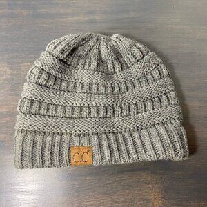 Authentic C.C® Knit Beanie with messy bun/ponytail hole – Gray